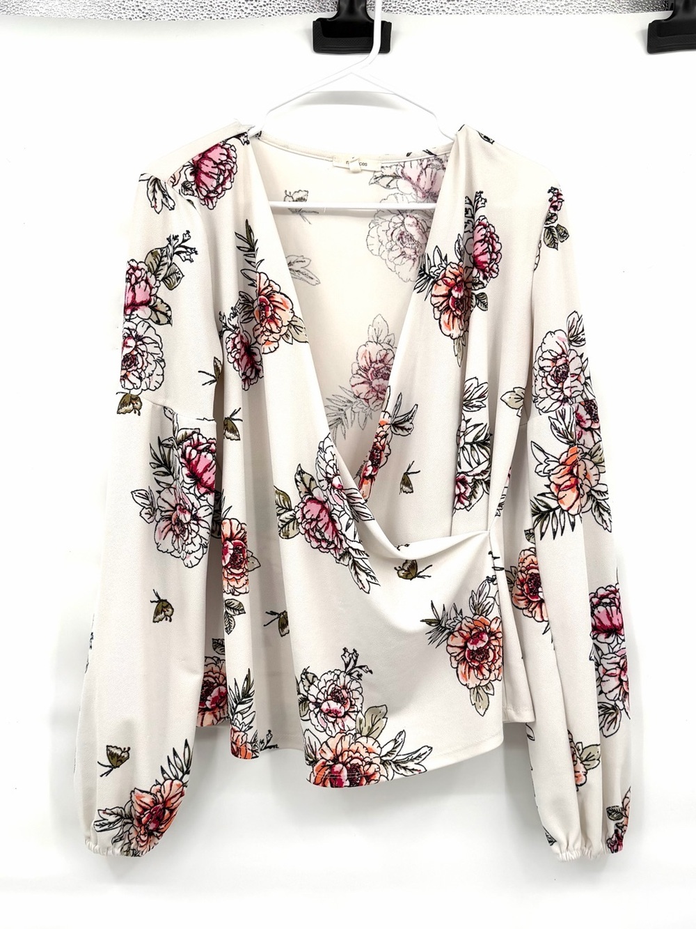 Maurice’s floral faux wrap long balloon sleeve blouse
